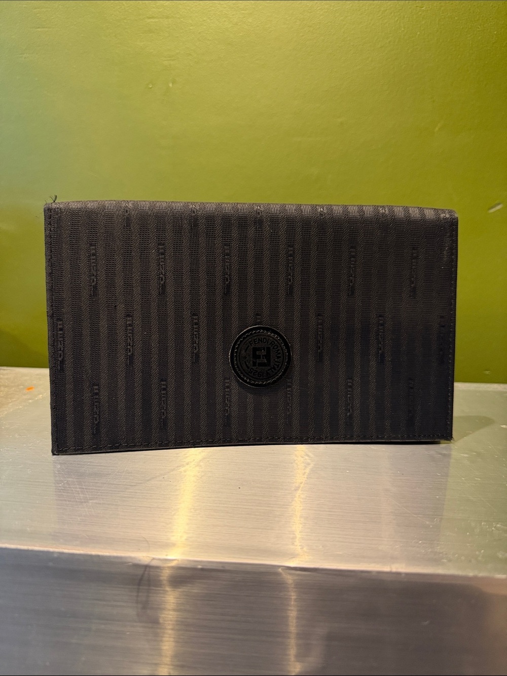 Vintage Fendi Pequin Black Textured Envelope Clutch